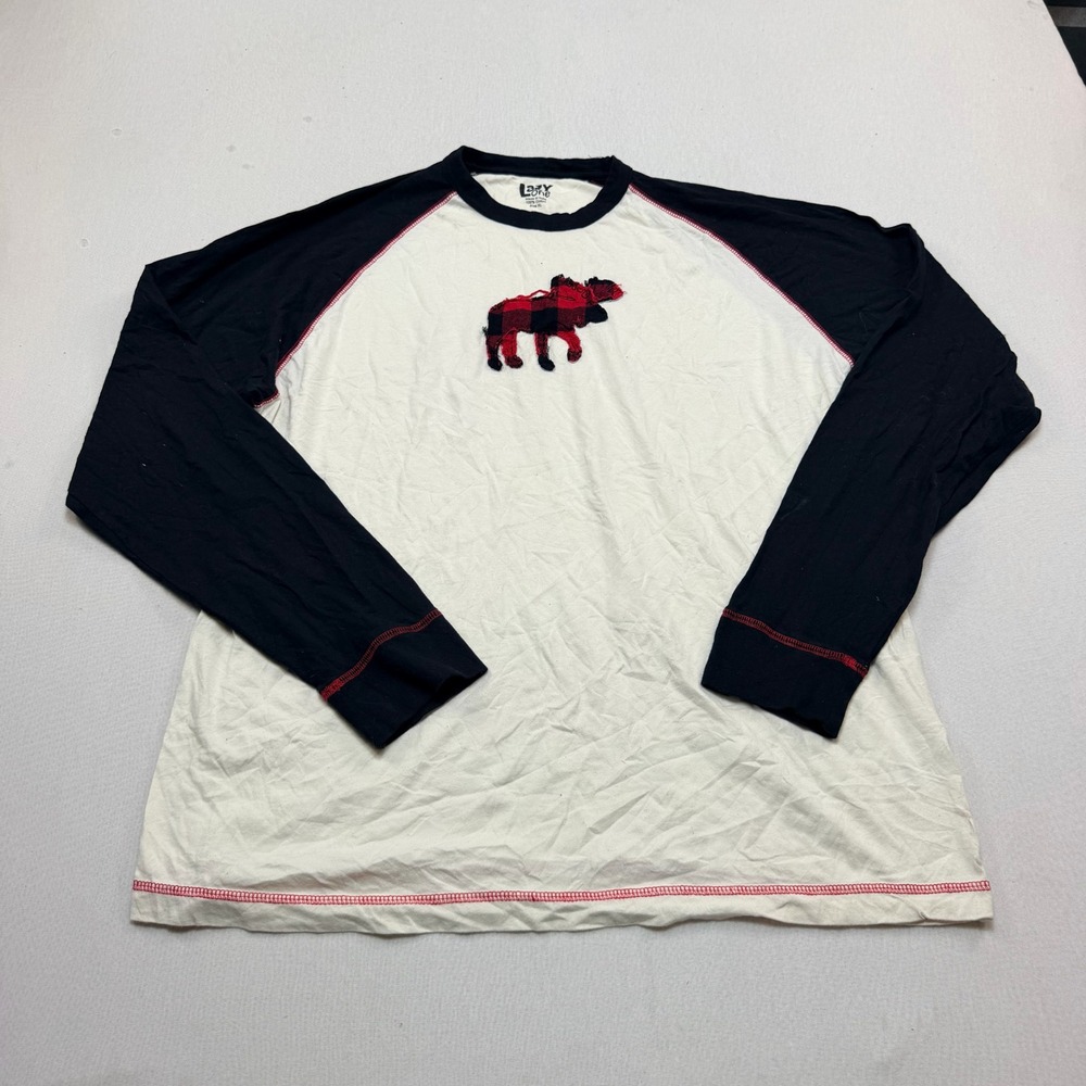 Lazy One Raglan Shirt Mens Extra Large White Good Moose Buffalo Plaid Long Slv